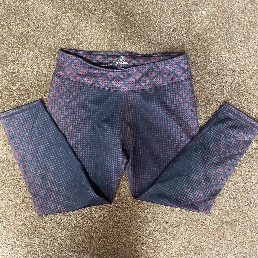 Prana Capri Leggings Women's Large Multicolor Geometric Mid Rise Workout Pull-On